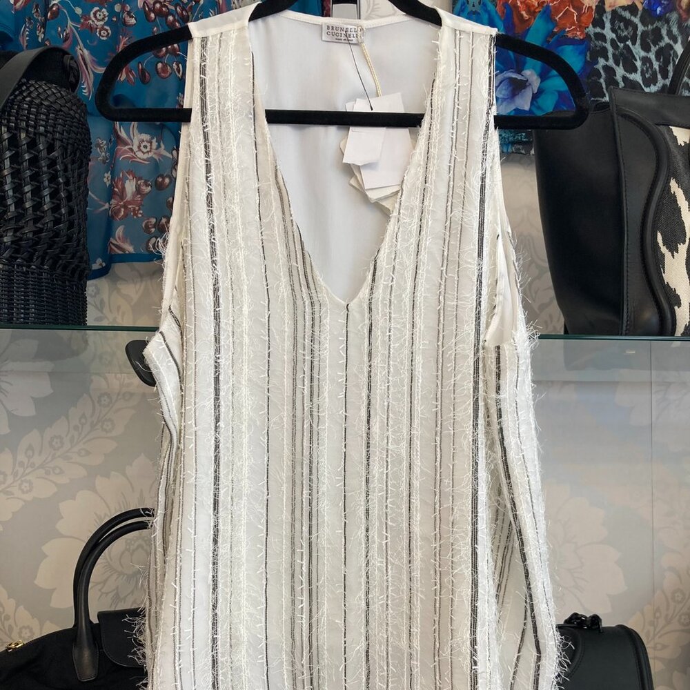 Brunello Cucinelli Stripe Sleeveless Blouse - Size 2XL NWT